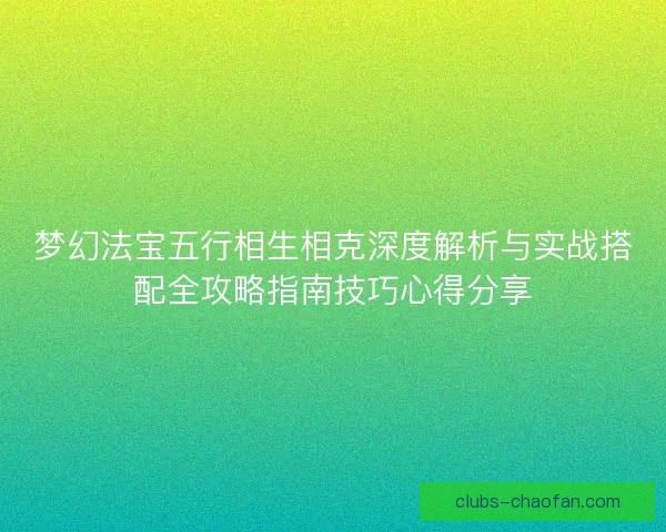 梦幻法宝五行相生相克深度解析与实战搭配全攻略指南技巧心得分享