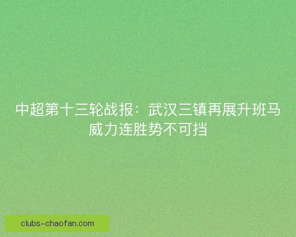 中超第十三轮战报:武汉三镇再展升班马威力连胜势不可挡 中超第十三轮战报:武汉三镇再展升班马威力连胜势不可挡